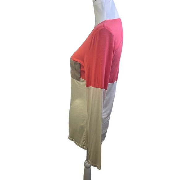 Pixley Stitch Fix Matata Faux Suede Pocket Knit Top Small Coral Ivory Brown - Picture 3 of 8